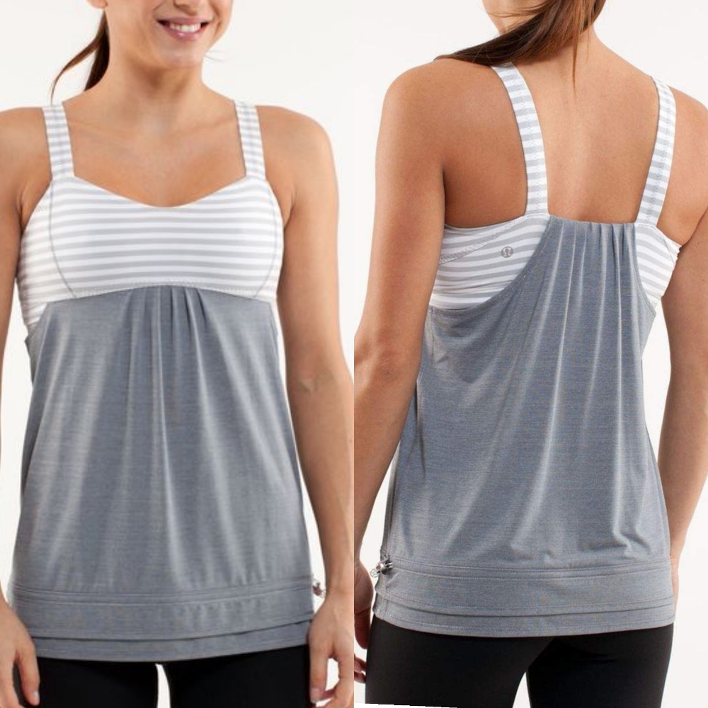lululemon athletica Grey and White Striped Tank Top